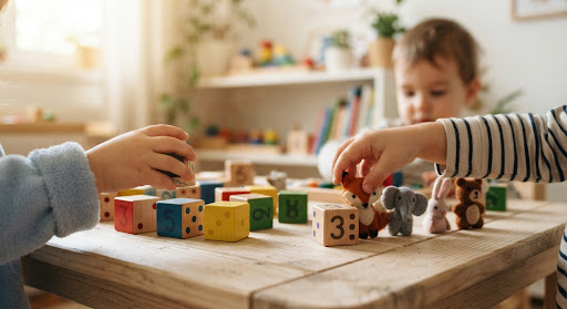 Anak-anak bermain peran dalam kelas bahasa Inggris